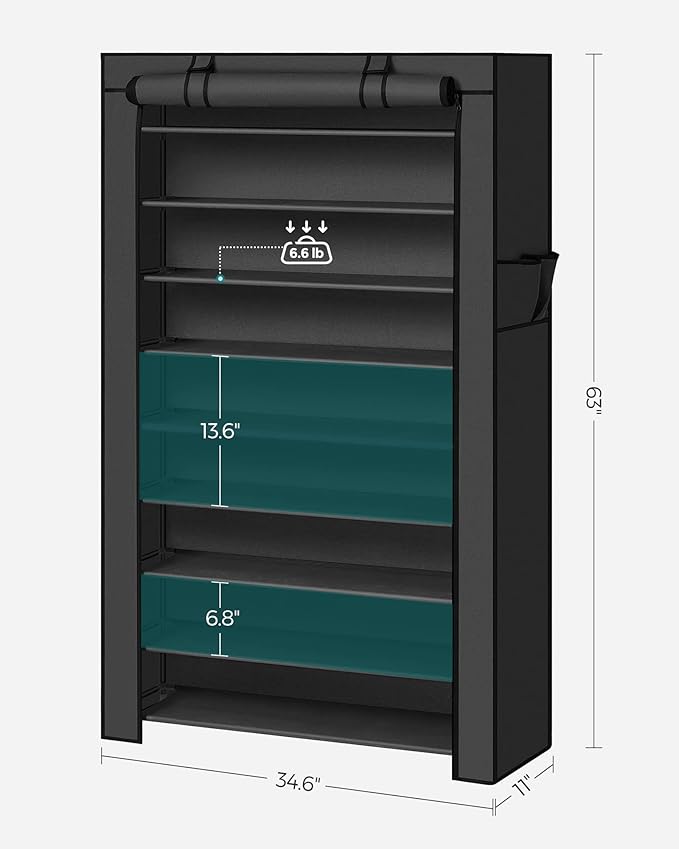 SONGMICS Shoe Rack with Non-Woven Fabric Cover, 9 Tier Storage Shelf for 40-50 Pairs of Shoes, Entryway, Suitable for Sneakers, High Heels, Flats, and Boots, Black URXJ36HV1