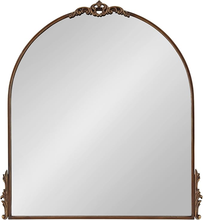 Kate and Laurel Myrcelle Ornate Vintage Arched Mirror, 30 x 32, Bronze, Decorative Wide Arch Mirror for Use as Fireplace Mantel Mirror or Bathroom Mirror for Over Sink