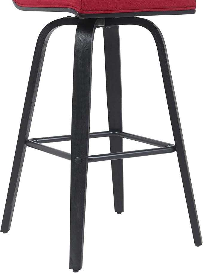Vienna Modern Swivel Bar Height Stool with Red Upholstered Seat and Brushed Wood Frame Set of 3