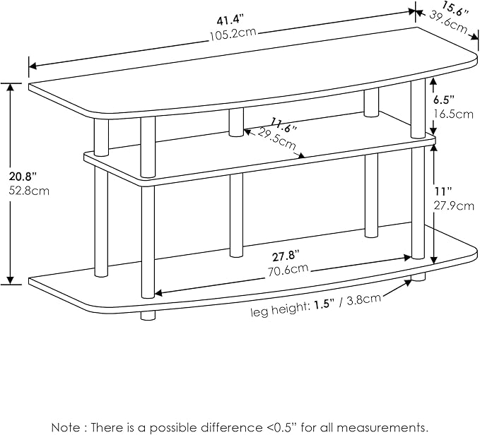 Furinno Frans Turn-N-Tube TV Stand for TV Size up to 43 Inch, 3-Tier, White Oak