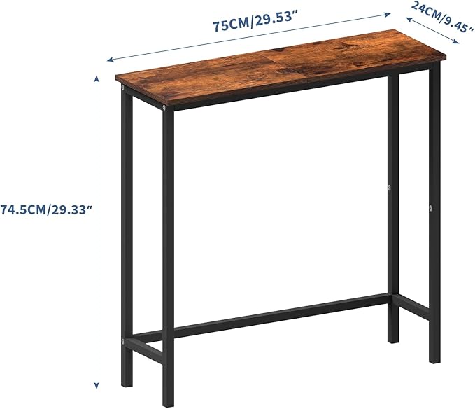 HollyHOME Narrow Console Table, 29.5" Slim Entryway Table, Sofa Stand, Hallway Shelf for Hallway, Bedroom, Living Room, Foyer, Rustic Brown