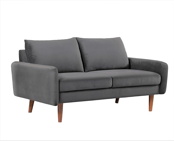 Container Furniture Direct Kent Velvet Loveseat Sofa for Modern Living Rooms and Compact Spaces, Comfy 2 Seater Couch Studio Apartment Furniture with Sleek Design, Grey