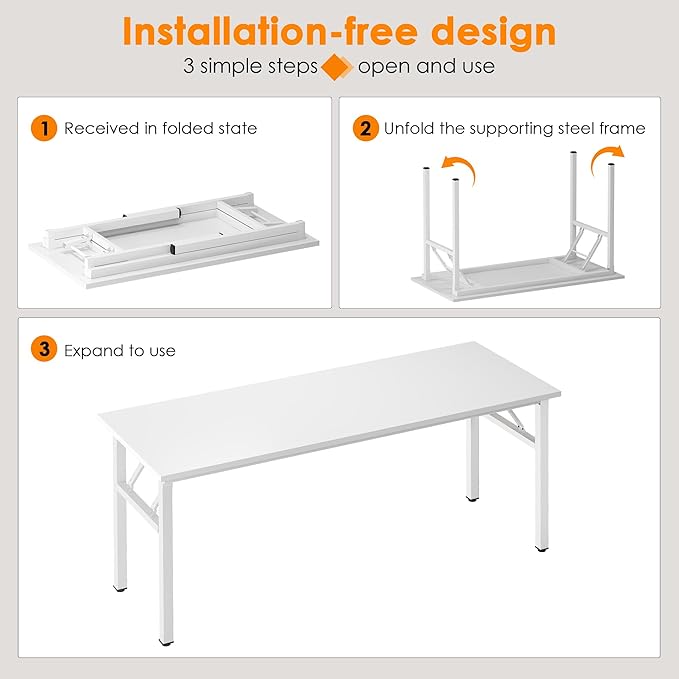 Need Office Computer Desk - 54.3L Sturdy and Heavy Duty Folding Laptop Table,Writing Table/Home Office Desk/Sewing Table,No Assembly Required (White) AC5DW138