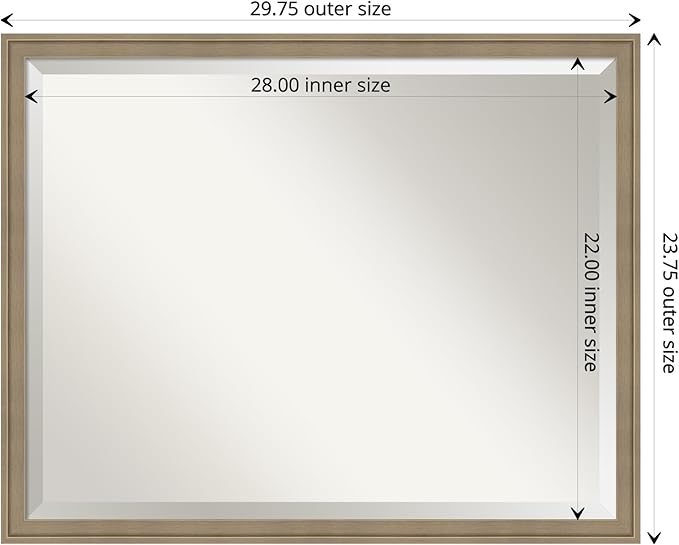 Amanti Art Brown Bathroom Mirror for Over Sink, 24x30 Florence Light Brown Rectangle Vanity Mirror, Large Casual Frame, Hangs Horizonally and Vertically, Bathroom Wall Decor, Beveled Edge from WI, USA