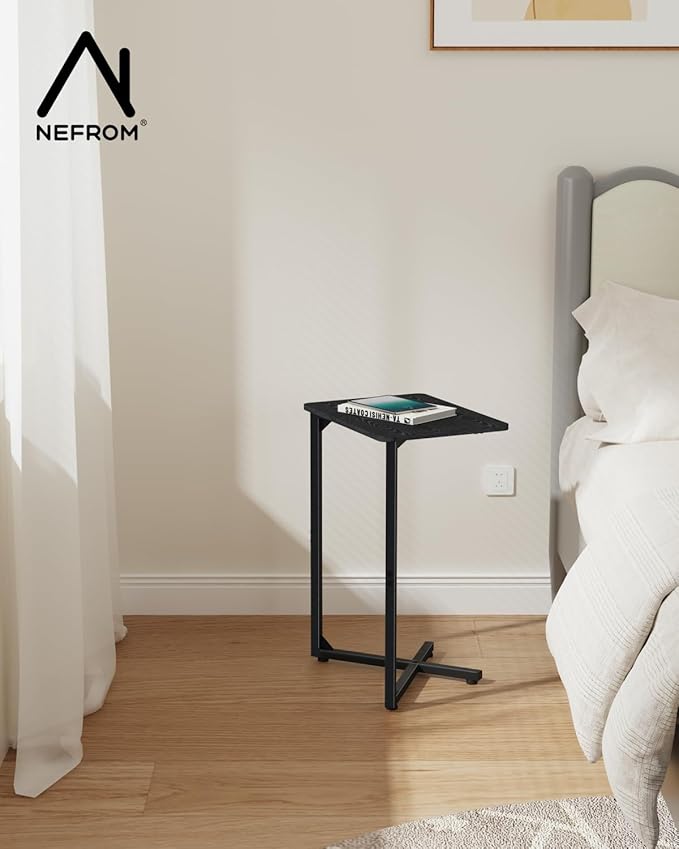 NEFROM C-Shaped End Table, Small Side Table for Couch, Sofa TV Tray Table for Living Room, Bedroom, Bedside ET-X-BKW1