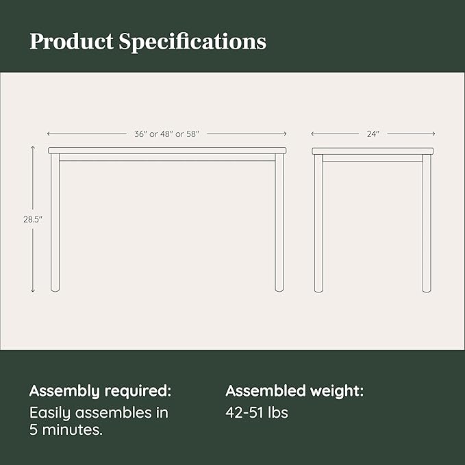 Branch Daily Desk - Functional at Home Office Desk with Effortless Assembly, Timeless Design, Rounded Corners, and Built-in Cable Notch - 58” W x 27” H x 24” D - Sage