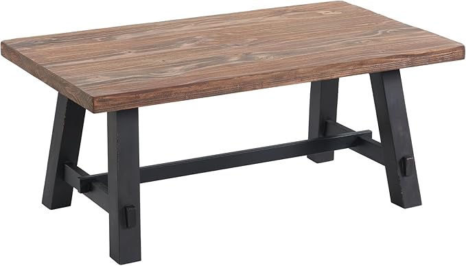 Alaterre Furniture Adam 42-Inch Solid Wood Rustic Coffee Table - Easy Assembly Industrial Style with Natural Finish Living Room Accent Furniture