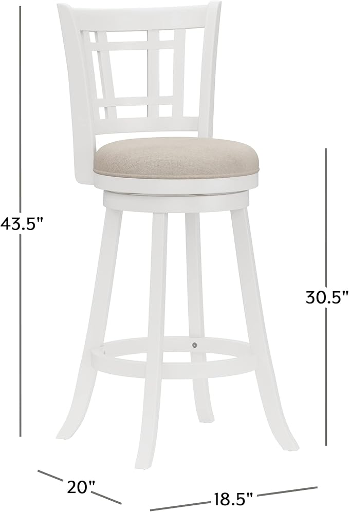 Hillsdale Fairfox Swivel Stool with Rectangular Lattice Back, Bar Height, White