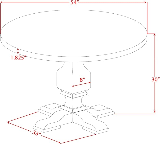 I53-0N-TP Dining Table with Acacia Wood Round Tabletop and Elegant Pedestal Base - Antique Walnut Finish