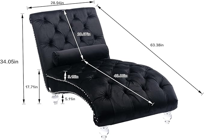HomSof Modern Armless Velvet Chaise Lounge Indoor Chair with Solid Acrylic Legs
