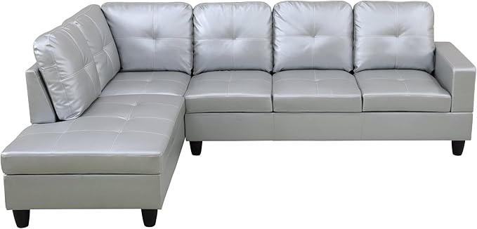 NicBex Sectional Couch 3 Pieces Sofa Set with Right Chaise Synthetic Leather L Shaped Cloud Couch for Living Room Furniture Sets with Storage Ottoman, Modular Sofa for Living Room & Apartment, Silver