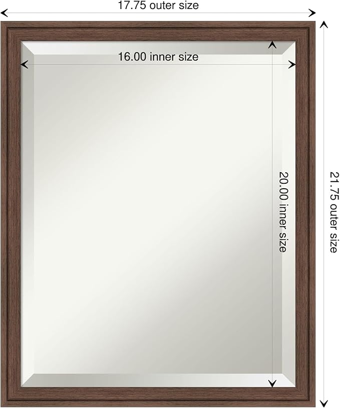 Amanti Art Brown Bathroom Mirror for Over Sink, 22x18 Florence Medium Brown Rectangle Vanity Mirror, Small Casual Frame, Hangs Horizonally and Vertically, Bathroom Wall Decor, Beveled Edge