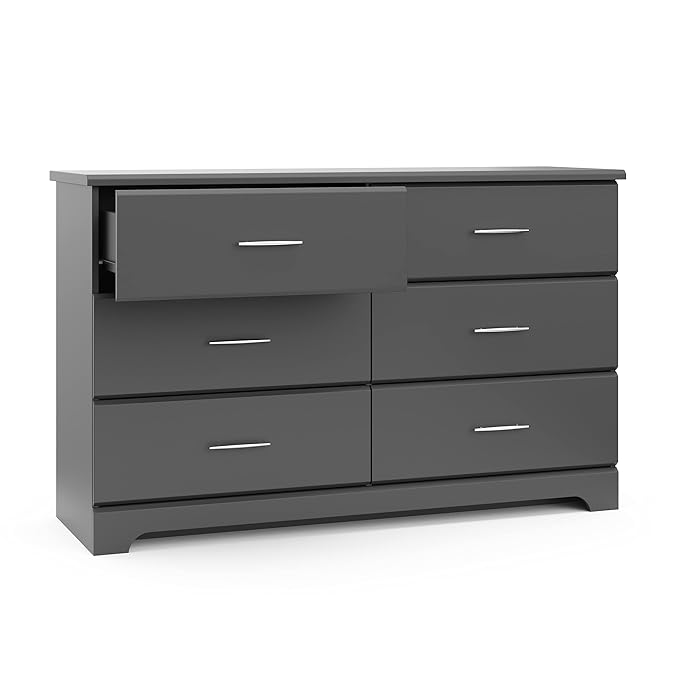 Storkcraft Brookside 6-Drawer Dresser (Gray) – GREENGUARD Gold Certified, Nursery & Kids Storage, Nursery Essentials, Kids Room Storage, Durable Bedroom Dresser