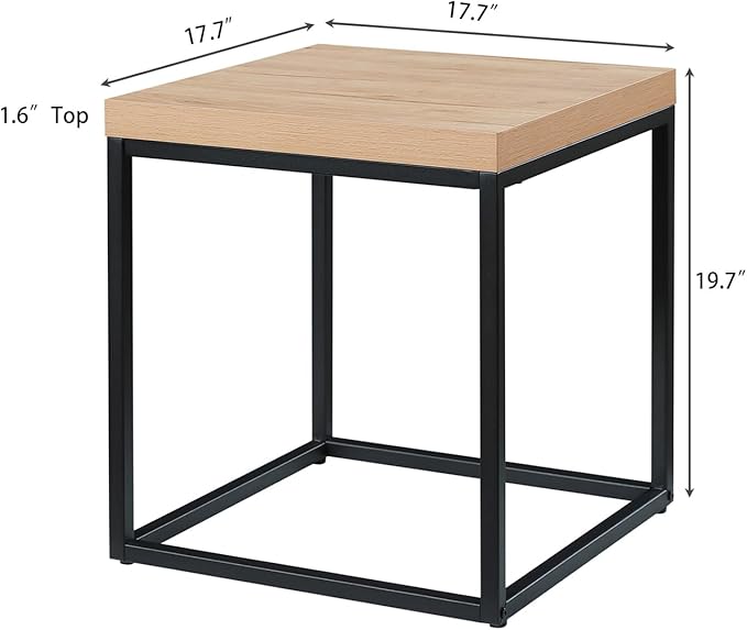 CENSI 18-Inch Natural Oak Accent End Table/Side Table for Living Room, Modern Industrial, Square, Metal and Wood (White Oak)