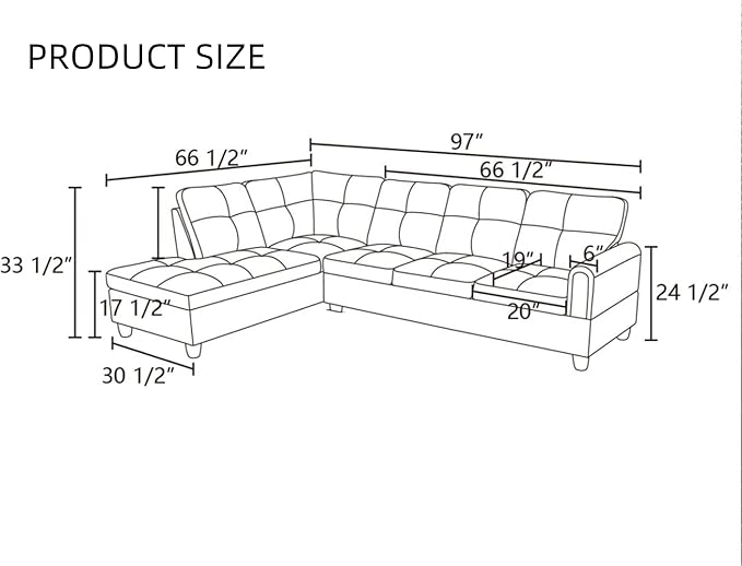 L-Shaped Sectional Sofa, Modern Sectional Couches Home Sofas for Living Room with Movable Chaise, Modular Living Room Sets Furniture for Apartment Bedroom & Office, Grey