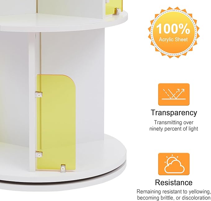VECELO Rotating Bookshelf Tower, 360°Revolving Bookcase, Round Book Shelf Rotating, Stackable Storage Display Rack Floor Standing for Kids&Adults Solid Wood, White