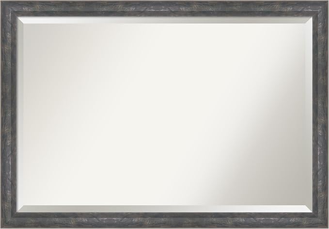Amanti Art Grey Wall Mirror 27x39 Angled Metallic Rainbow Rectangle Bathroom Mirror for Wall Decor Living Room, Large Modern Contemporary Wood Frame, Hangs Horizonally and Vertically, Bathroom Decor