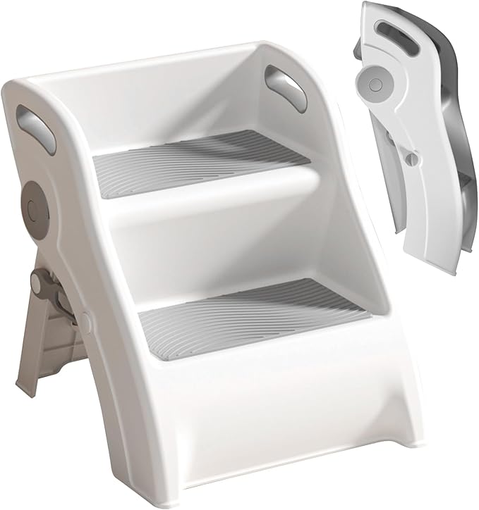 Toddler Step Stool for Bathroom Sink – Non-Slip Kids Step Stool, 100lbs Load Bearing Foldable Toddler Stool for Bathroom with Handles and Anti-Tip Design - Potty Training Stool for Ages 2+