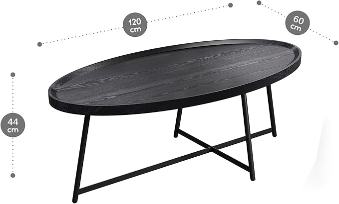 Modern Coffee Table, Oval Wood Coffee Tables Center Table with Metal Leg for Living Room, 47 Inch Table Accent Furniture (Oval Coffee Table, Black)