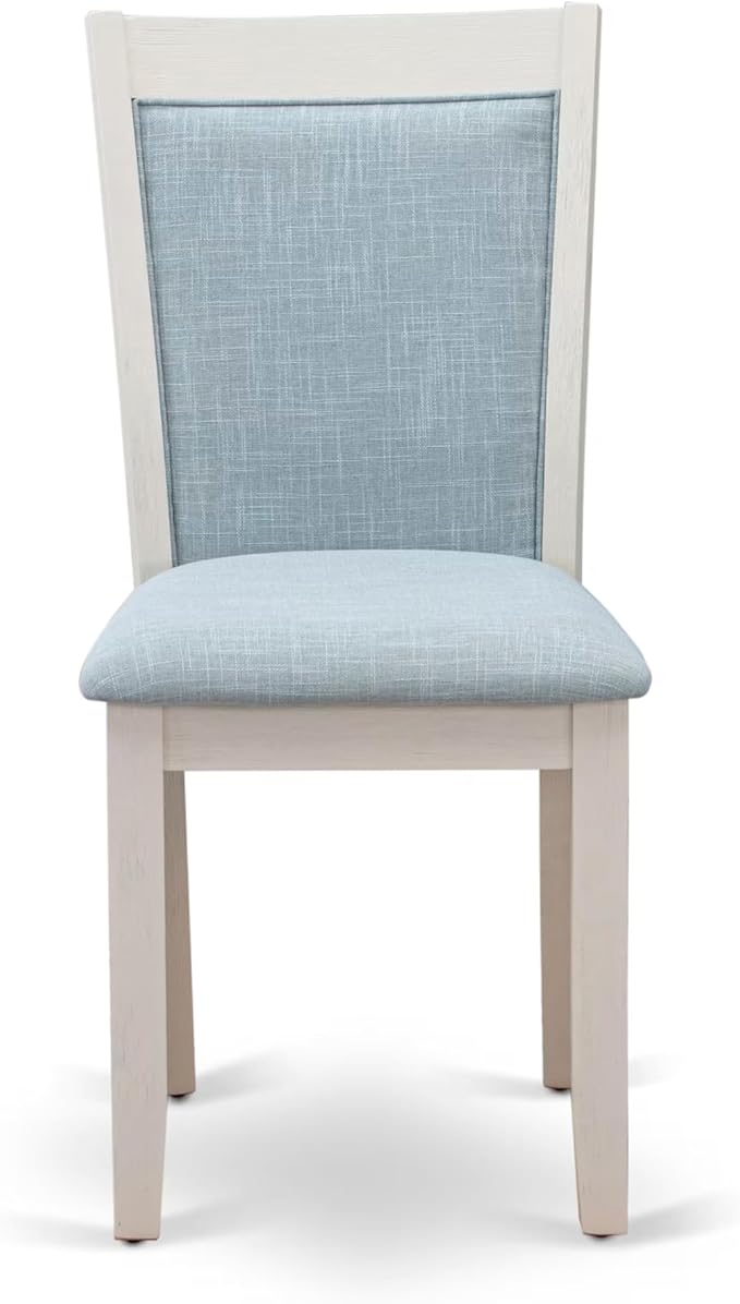 East West Furniture V077MZ015-6 6 Piece Dining Table Set Contains a Rectangle Dining Room Table with V-Legs and 4 Baby Blue Linen Fabric Parson Chairs with a Bench, 40x72 Inch, Multi-Color