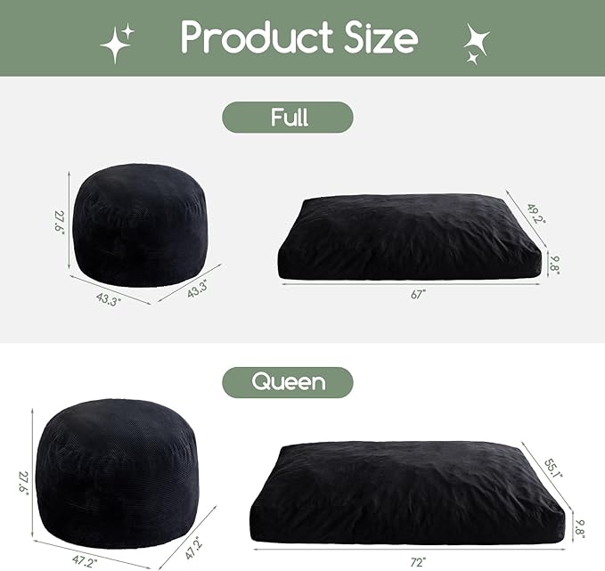 HIGOGOGO Giant Bean Bag Chair Bed for Adults,Convertible Beanbag Folds from Lazy Chair to Floor Mattress Bed,Large Floor Sofa Couch for Adult,Couples,Family,High-Density Foam Filling, Machine Washable