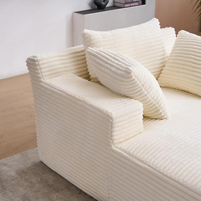Oversized Chaise Daybed Lounge Sleeper Chair Sofa Bed Indoor, Fluffy Corduroy Upholstered Sleeper Recliner Sofabed Extra Wide Full Foam Cloud Sofabed W/3 Pillows for Home/Apartment Living Room Bedroom