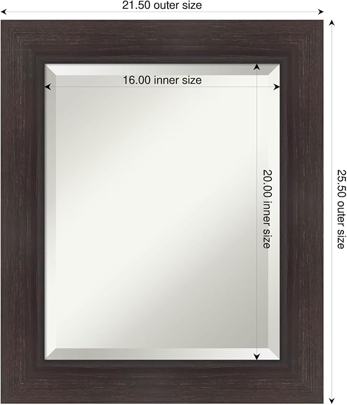 Amanti Art Brown Wall Mirror 26x22 Sloped Espresso Rectangle Bathroom Mirror for Wall Decor Living Room, Small Modern Contemporary Frame, Hangs Horizonally and Vertically, Bathroom Decor, Beveled Edge