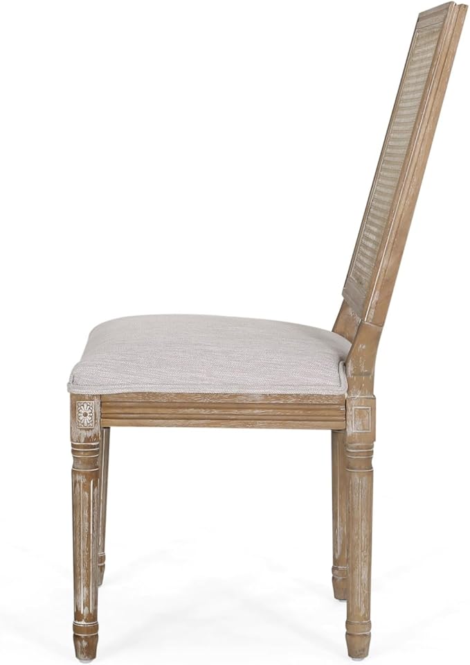 Merax Upholstered Solid Wood Dining Chairs Set of 2, French Country Style Accent Side Seating Furniture for Kitchen, Living Room, Wicker Back, Light Grey
