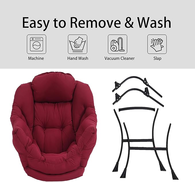 LITA Lazy Chair with Ottoman, Modern Accent Leisure Upholstered Sofa, Contemporary Lounge Reading Chair with Armrests and a Side Pocket for Living Room, Bedroom & Small Space, Burgundy