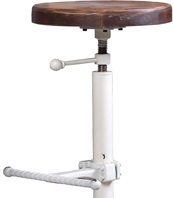 Topower Industrial Retro Vintage Farm Wooden Tractor Stool Kitchen Swivel Height Adjustable bar Stool (Antique White)
