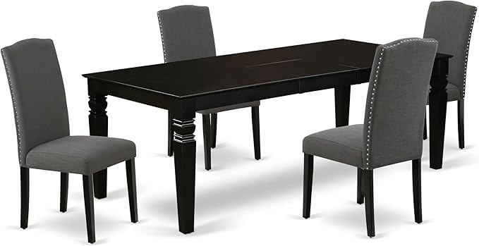 East West Furniture LGEN5-BLK-20 5 Piece Dinette Set Includes a Rectangle Dining Room Table with Butterfly Leaf and 4 Dark Gotham Linen Fabric Upholstered Chairs, 42x84 Inch, Black