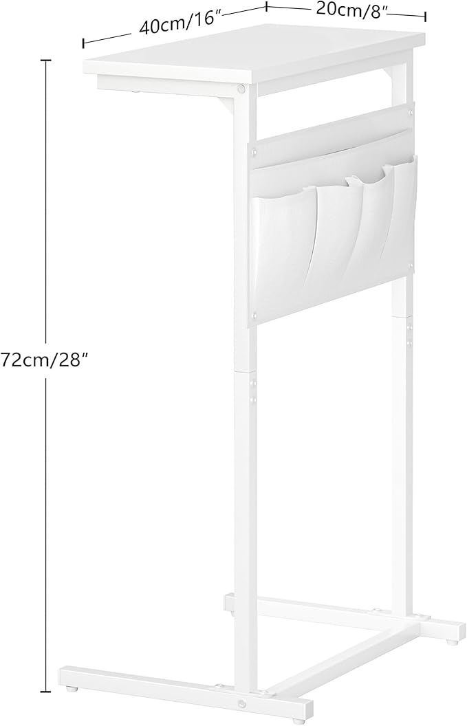 C Shaped End Table, Side Table for Sofa, Small TV Tray, Couch Table with Storage Bag for Small Space, Living Room, Bedroom, Home Office LET501W (White)