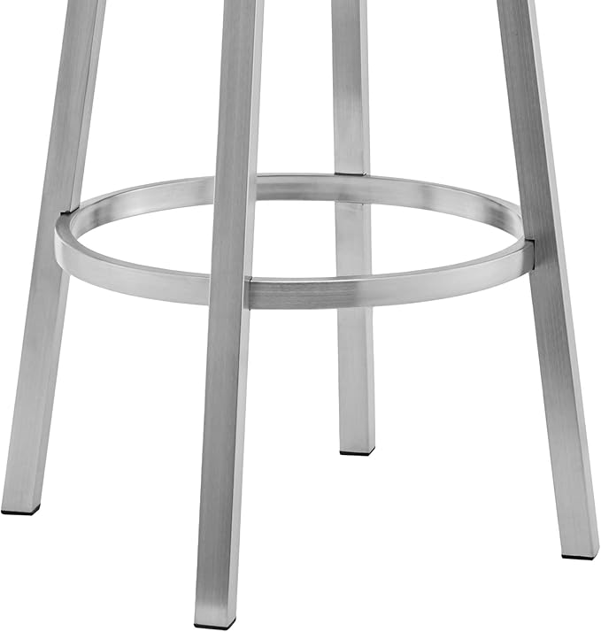 Armen Living Lorin Modern 30" Seat Height White Faux Leather and Brushed Stainless Steel Metal Swivel Bar Stool for Kitchen Island Counter