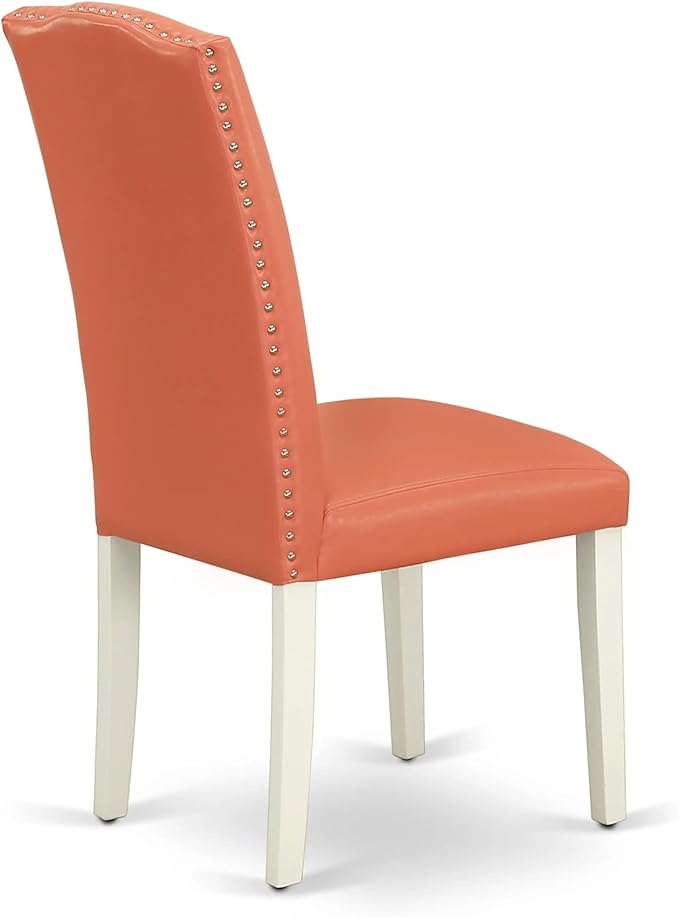 East West Furniture ANEN3-LWH-78 3 Piece Dining Set Contains a Round Kitchen Table with Pedestal and 2 Pink Flamingo Faux Leather Parson Dining Chairs, 36x36 Inch, Linen White