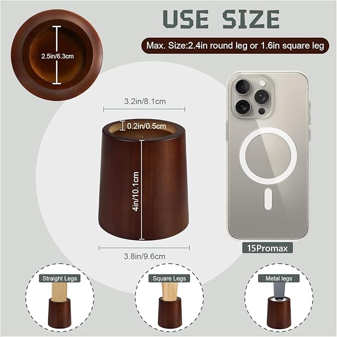 Furniture Raisers Bed Risers - 4 Inch Wooden Circle Heavy Duty Furniture Height Extenders Lifts for Sofa Couch Desk Chair Table Base Raising Space, Convenient Store and Cleaning, Pack of 4