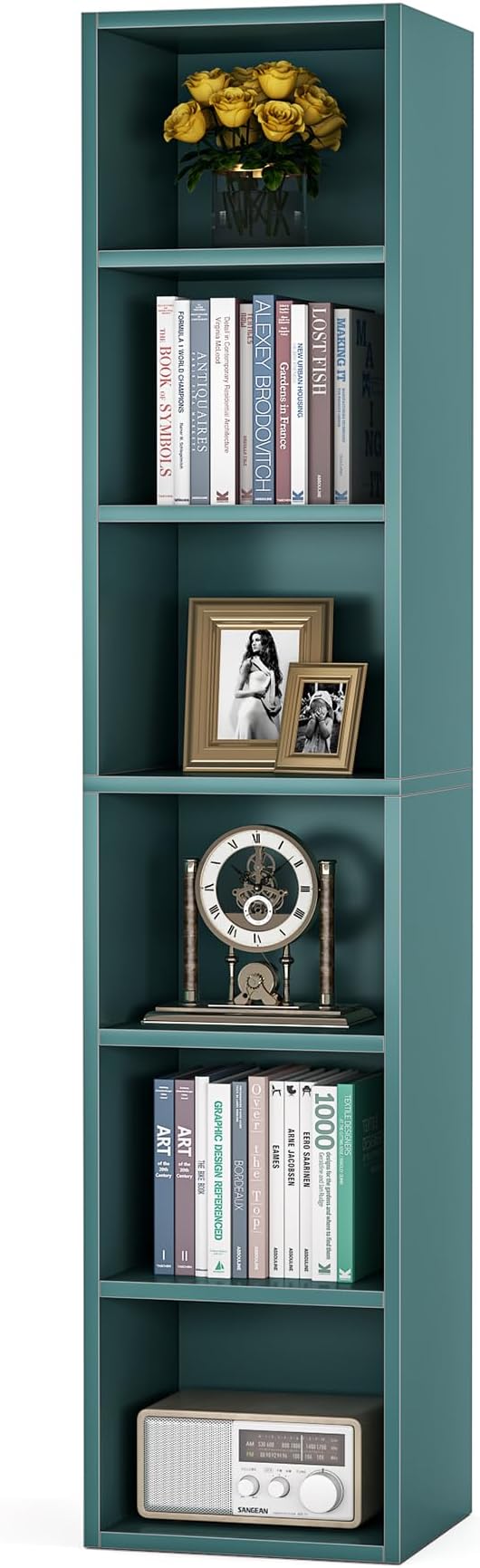 LITTLE TREE 70.9 Inch Tall Narrow Bookcase, Corner Bookshelf 6 Tier Cube Display Shelf Storage Organizer for Small Space, Blue