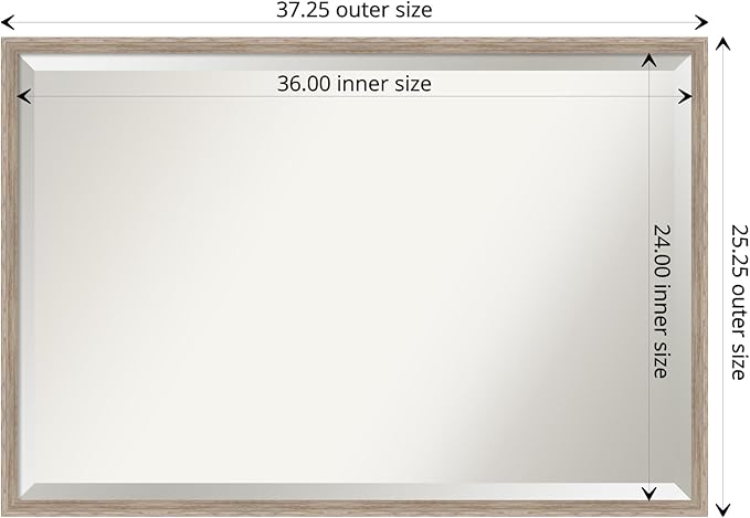 Amanti Art White Bathroom Mirror for Over Sink, 25x37 Hardwood Wedge White Wash Rectangle Vanity Mirror, Large Country Rustic Wood Frame, Hangs Horizonally and Vertically, Bathroom Wall Decor,