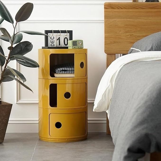 COZYMATIC 3 Tier Round Nightstand with Storage, Modern Style Side Table, Small Cupboard Cabinet with 3 Drawers for Living Room, Bedroom, Bathroom, Narrow Space, Yellow, Pink (Pink)