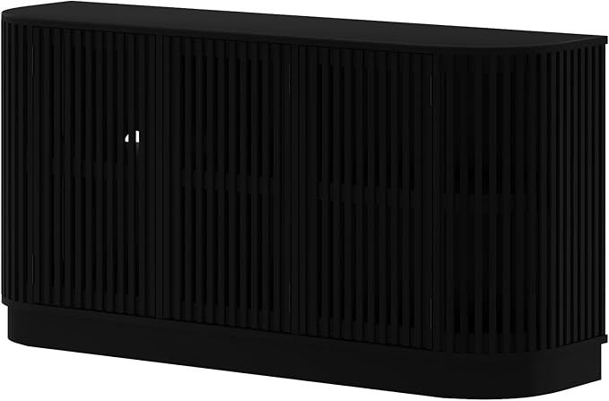 Plank+Beam Contour Wood TV Stand, Three Door Solid Wood Entertainment Console with Storage, 59" L x 16" W x 30" H, Black