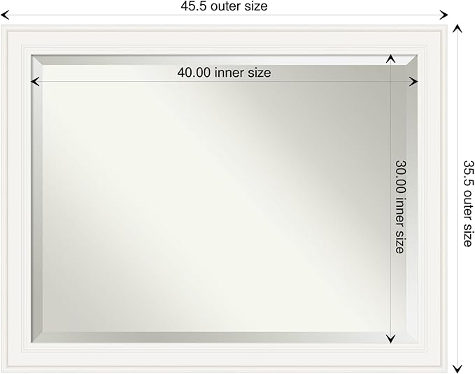Amanti Art White Bathroom Mirror for Over Sink, 36x46 Ridge White Rectangle Vanity Mirror, X-Large Traditional Frame, Hangs Horizonally and Vertically, Bathroom Wall Decor, Beveled Edge from WI, USA