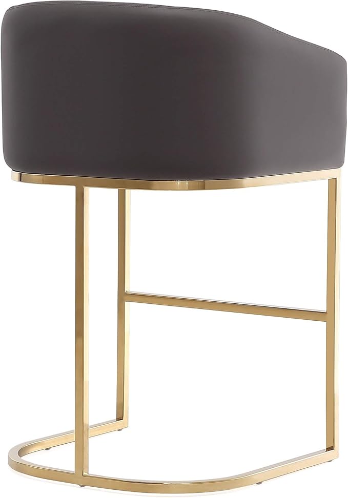 Manhattan Comfort Louvre 26 Inch Mid Century Modern Counter Height Bar Stools - Elegant Faux Leather Padded Seat, Stainless Steel Base with Footrest, Fully Assembled Barstools, Set of 2, Grey