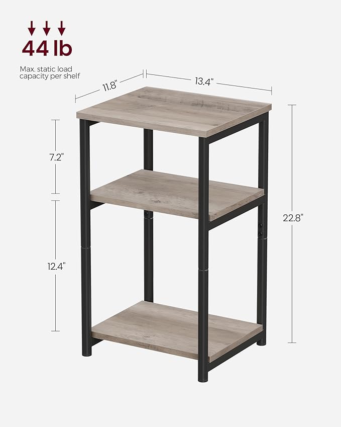 VASAGLE Side Table, Small End Table, Tall Nightstand for Living Room, Bedroom, Office, Bathroom, Greige and Classic Black ULET273B02