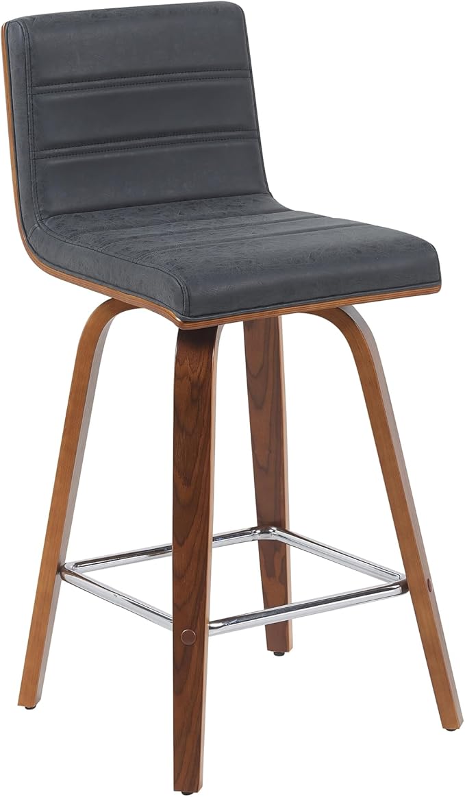 Vienna Modern Counter Height Swivel Bar Stool with Vintage Black Upholstered Seat and Walnut Finished Wood Frame Set of 2