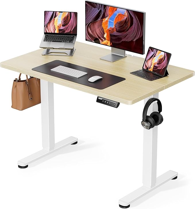 ErGear Height Adjustable Electric Standing Desk, 40 x 24 Inches Sit Stand up Desk, Small Memory Computer Home Office Desk with Two-Piece Desktop (Natural)