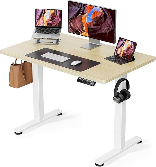 ErGear Height Adjustable Electric Standing Desk, 40 x 24 Inches Sit Stand up Desk, Small Memory Computer Home Office Desk with Two-Piece Desktop (Natural)