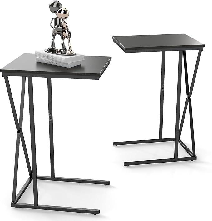 Manora TV Trays Set of 2, C Shaped End Table for Couch, Slide Under Couch Table for Small Space, Living Room or Bedroom, Black