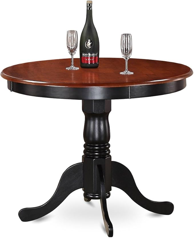 East West Furniture ANAV3-BLK-LC 3 Piece Dining Room Furniture Set Contains a Round Kitchen Table with Pedestal and 2 Faux Leather Upholstered Dining Chairs, 36x36 Inch, Black & Cherry