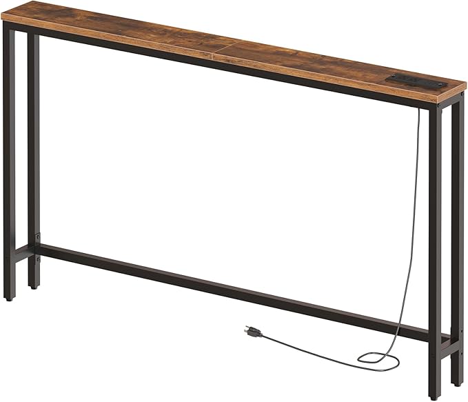 HOOBRO 55.1" Narrow Console Table with Power Outlets, 5.9" Behind Couch Table with Charging Station, Long Sofa Table, Skinny Entryway Table for Living Room, Hallway, Foyer, Rustic Brown BF145UXG01