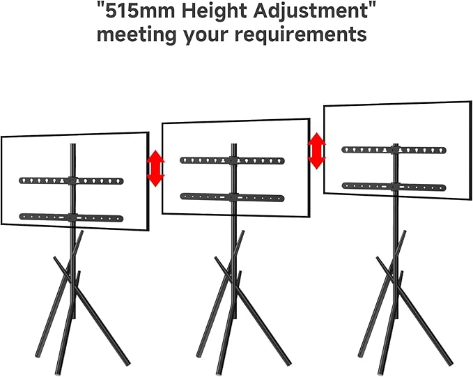 Easel Art TV cart for 43-90 inch TVs Triangular 3-Leg TV Cart with Height Adjustable 60KG Capacity Portable Floor cart for Living Room LS600B
