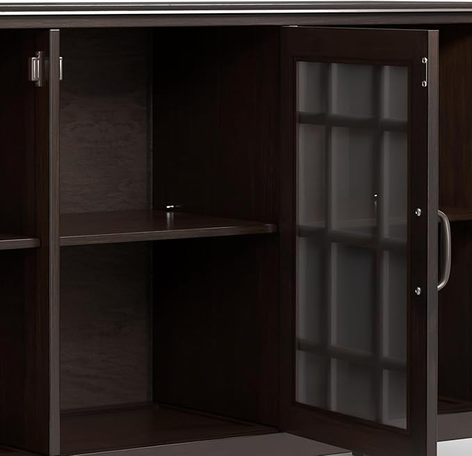 SIMPLIHOME Connaught SOLID WOOD 60 inch Wide Traditional Wide Storage Cabinet Buffet in Chestnut Brown for the Living Room, Entryway and Family Room